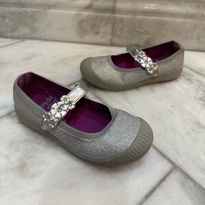 Size 12 Toddler Girl Stride Rite Silver Sparkle Mary Jane Shoes
